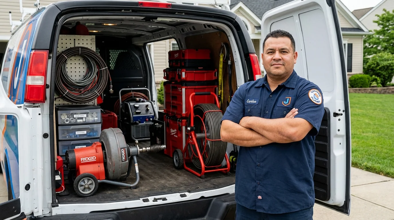 Professional drain cleaning equipment and Johns Plumbing LLC plumber in Eunice
