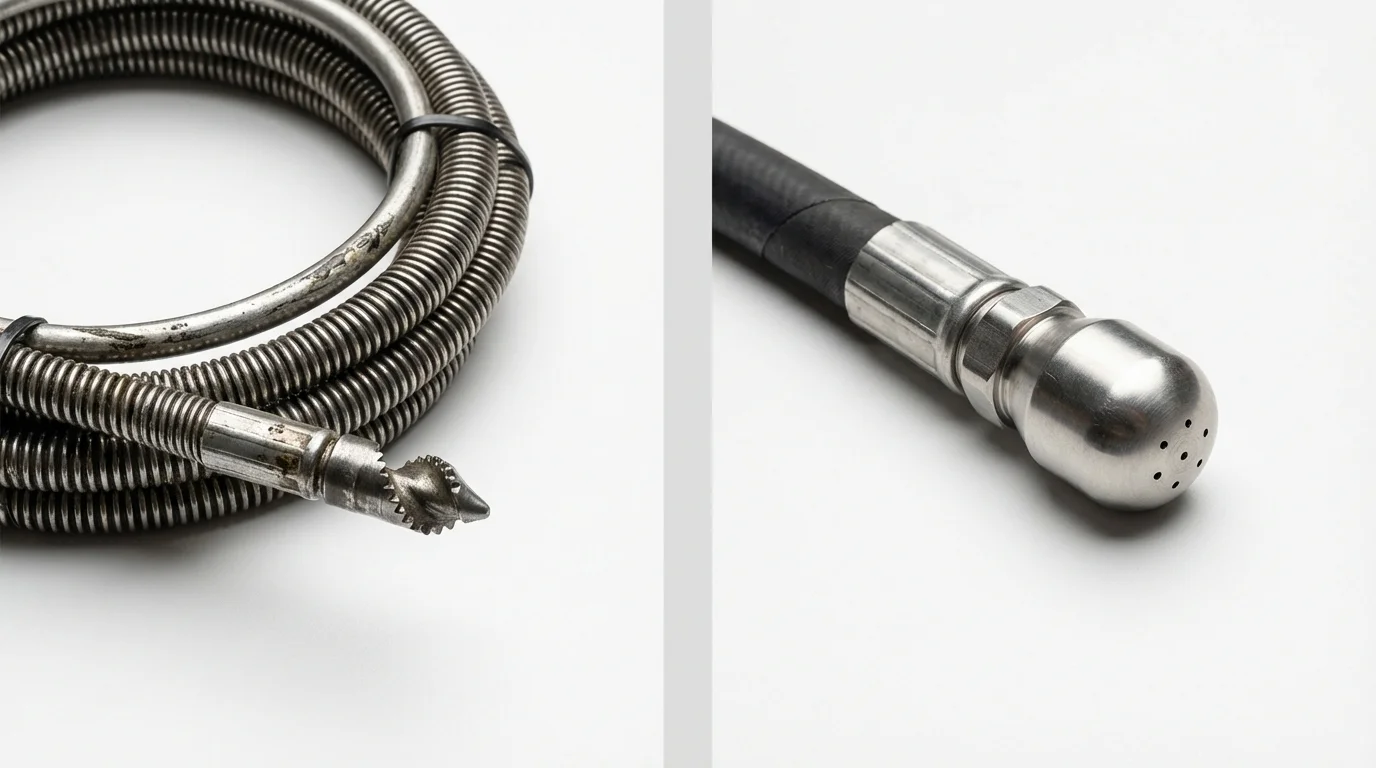 Drain snake cable and hydro jetting nozzle used for drain cleaning in Eunice, NM